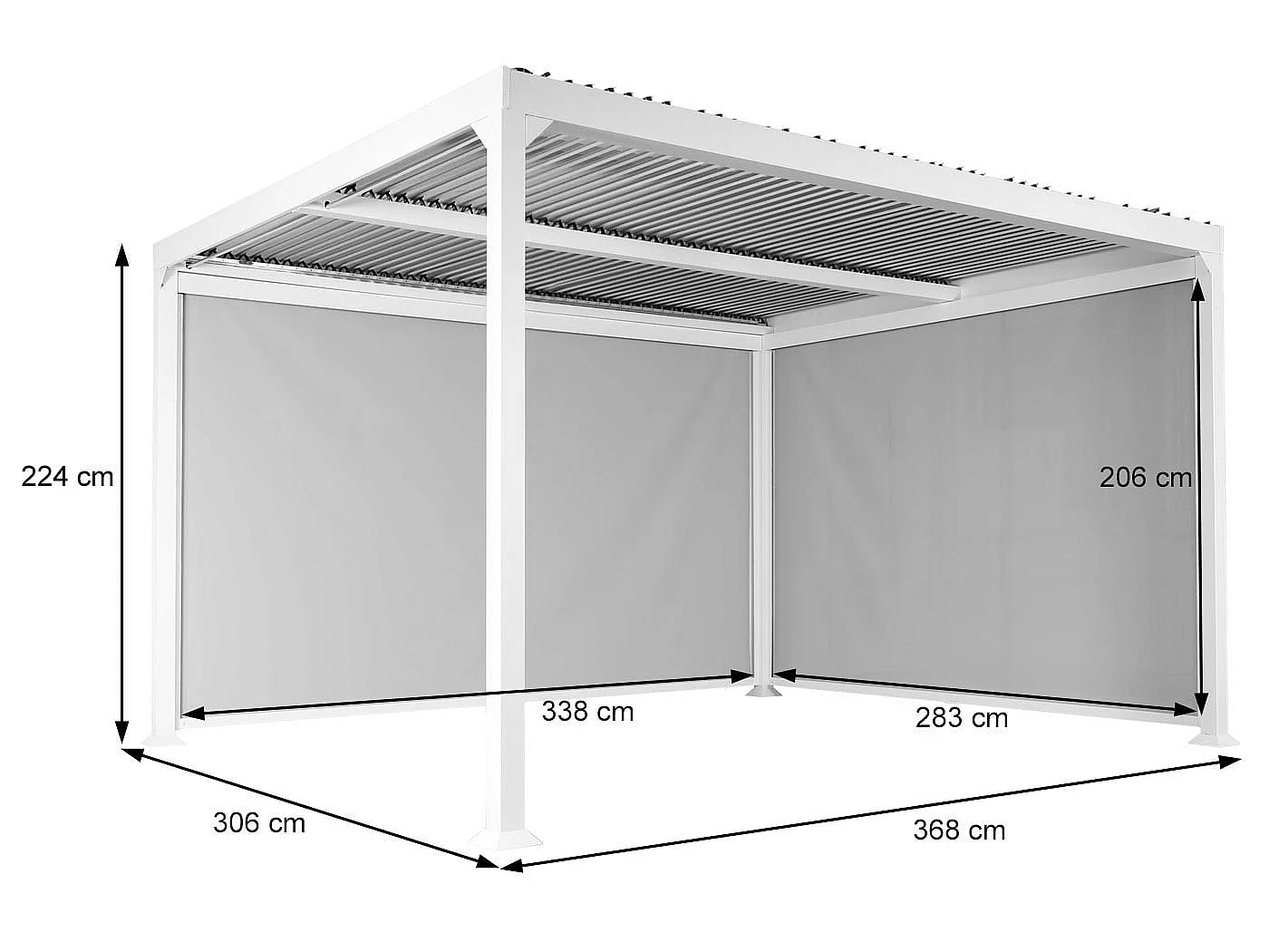Aluminiumspergola MCW-L41 med 2 sidevægge,  hvid