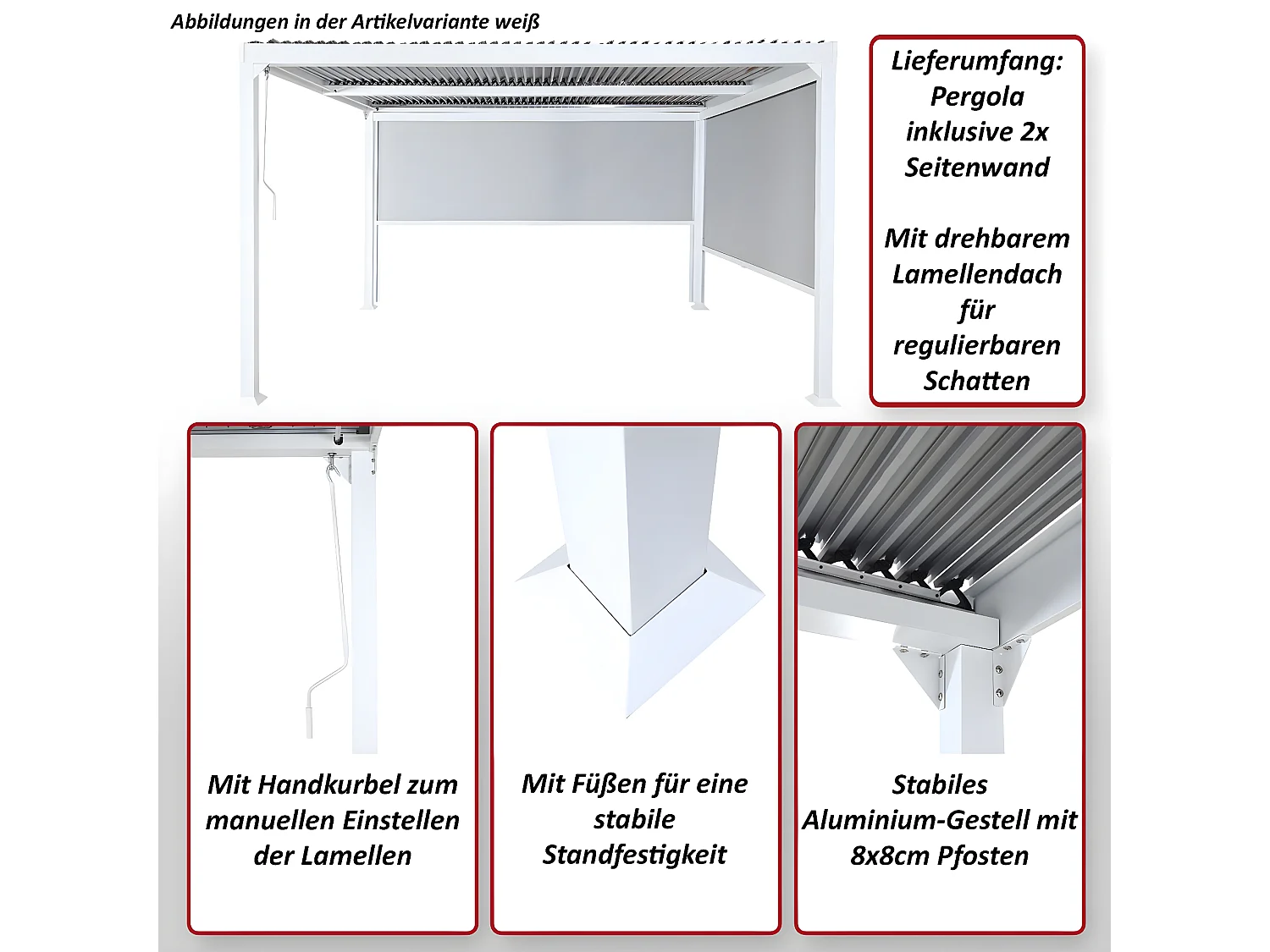 Pergola aluminiowa MCW-L41 z 2x ścianką boczną,  antracyt