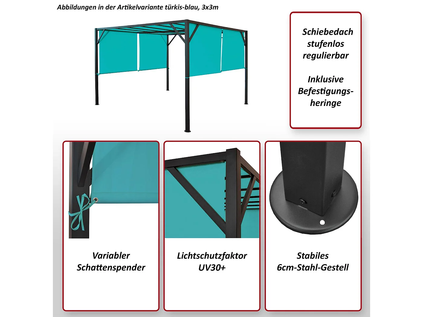 Pergola Beja turkusowo-niebieski,  4x4m