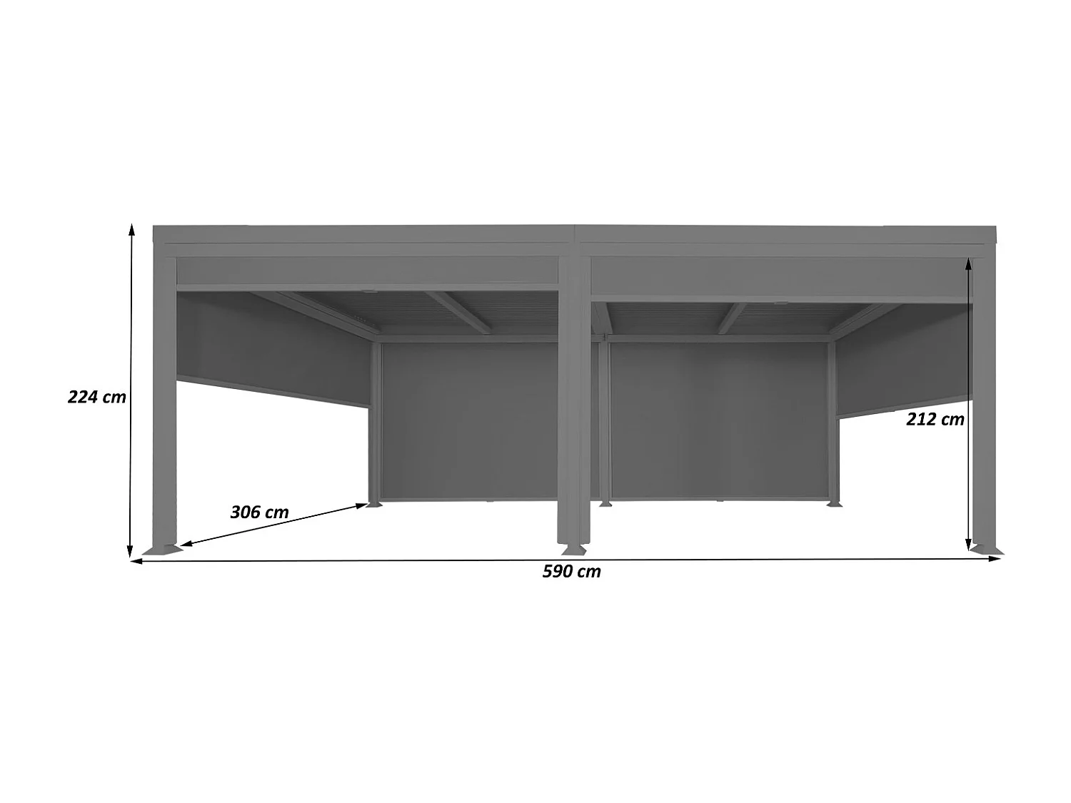 Aluminiumspergola MCW-L41 med 6 sidevægge,  hvid