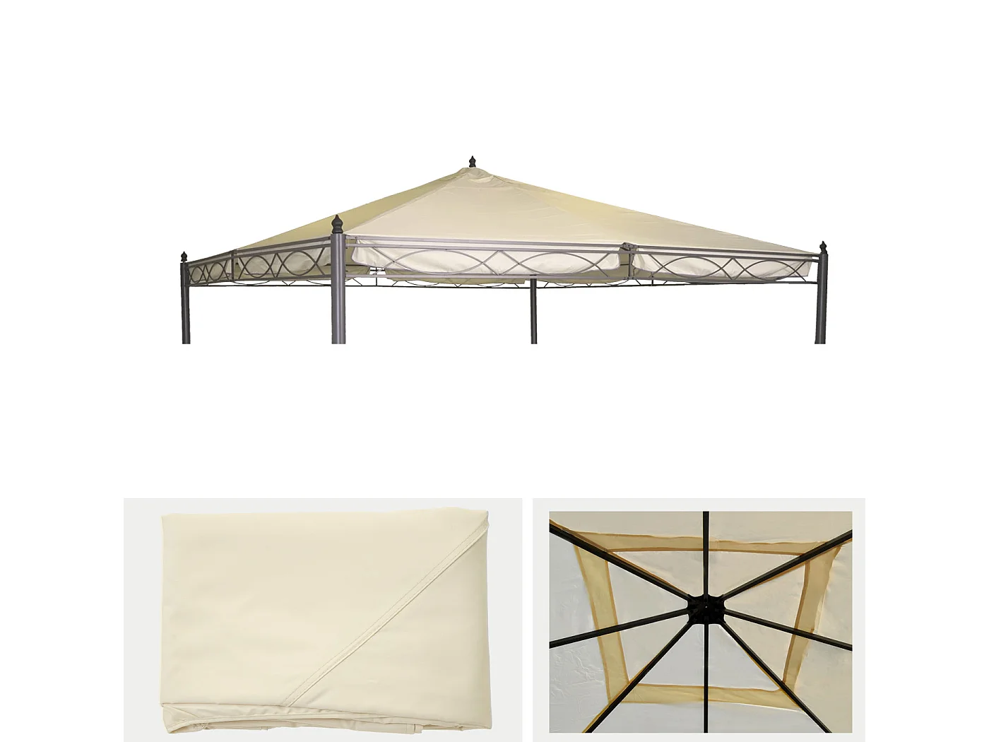 Telo di ricambio copertura tetto per gazebo Cadice poliestere 4x4m ~ avorio