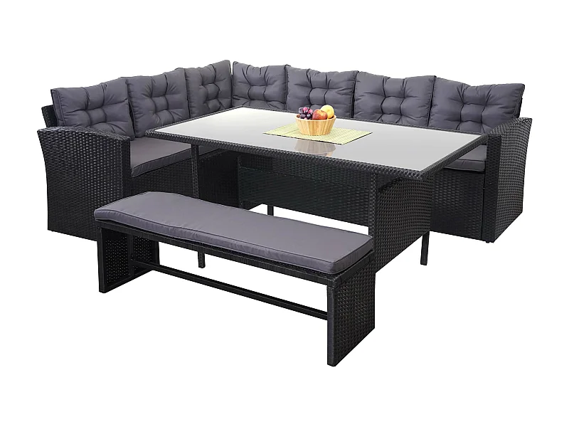 Zestaw polirattanowy MCW-A29 z ławką,  poduszki ciemnoszare, z ławką