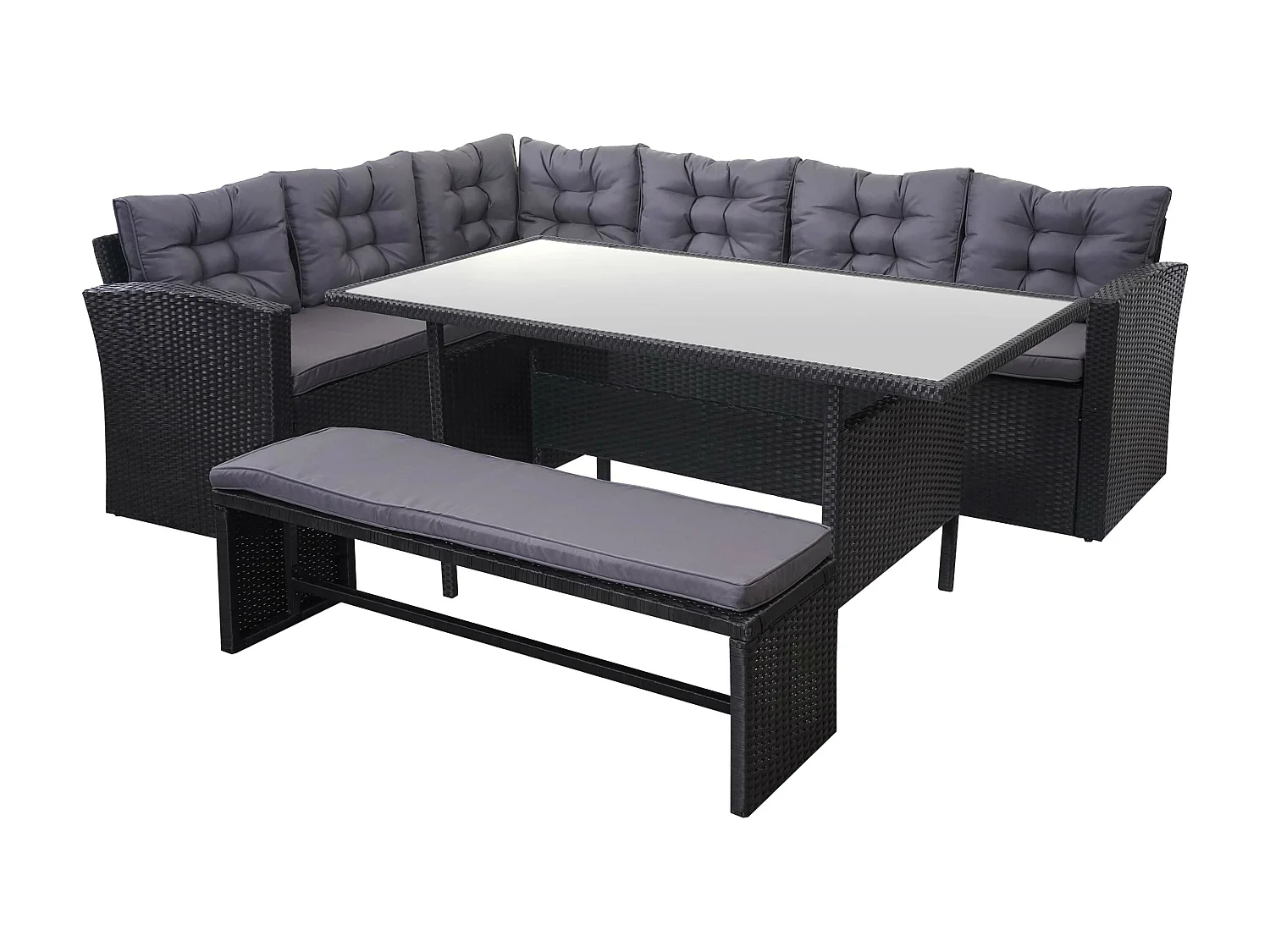 Zestaw polirattanowy MCW-A29 z ławką,  poduszki ciemnoszare, z ławką