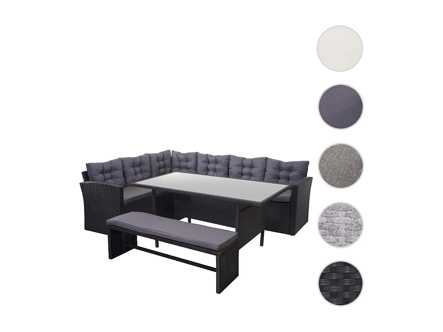 Zestaw z rattanu syntetycznego MCW-A29 z ławką,  poduszki ciemnoszare, z ławką