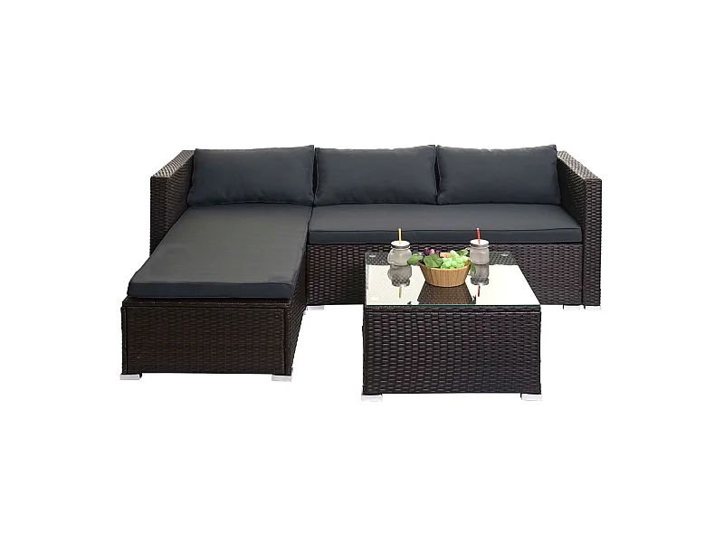 Zestaw polirattanowy MCW-F57 (3-częściowy),  brązowy, poduszki ciemnoszare bez poduszek dekoracyjnych