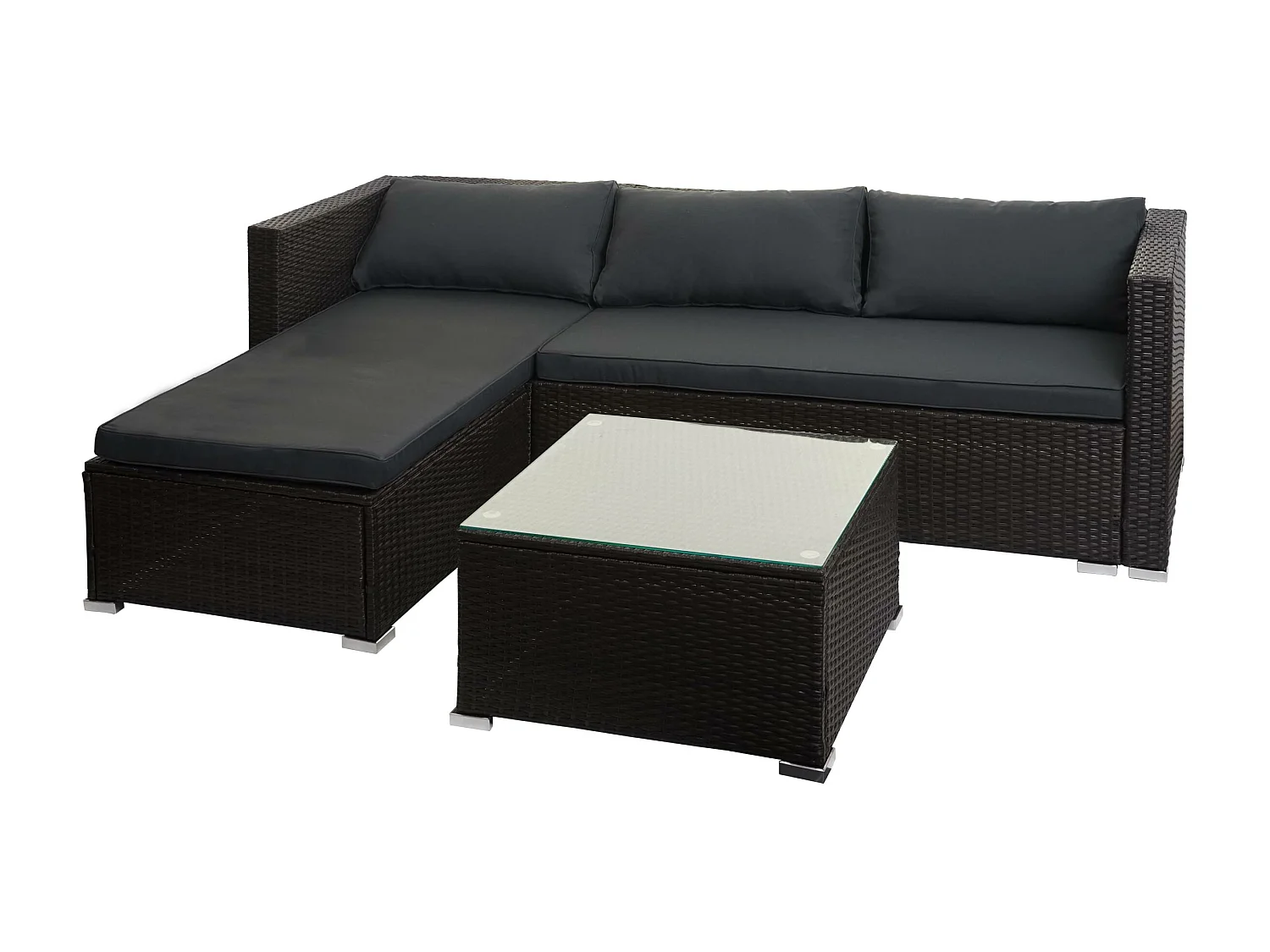 Poly-rattan set MCW-F57 (3-delig),  bruin, kussens donkergrijs zonder sierkussens