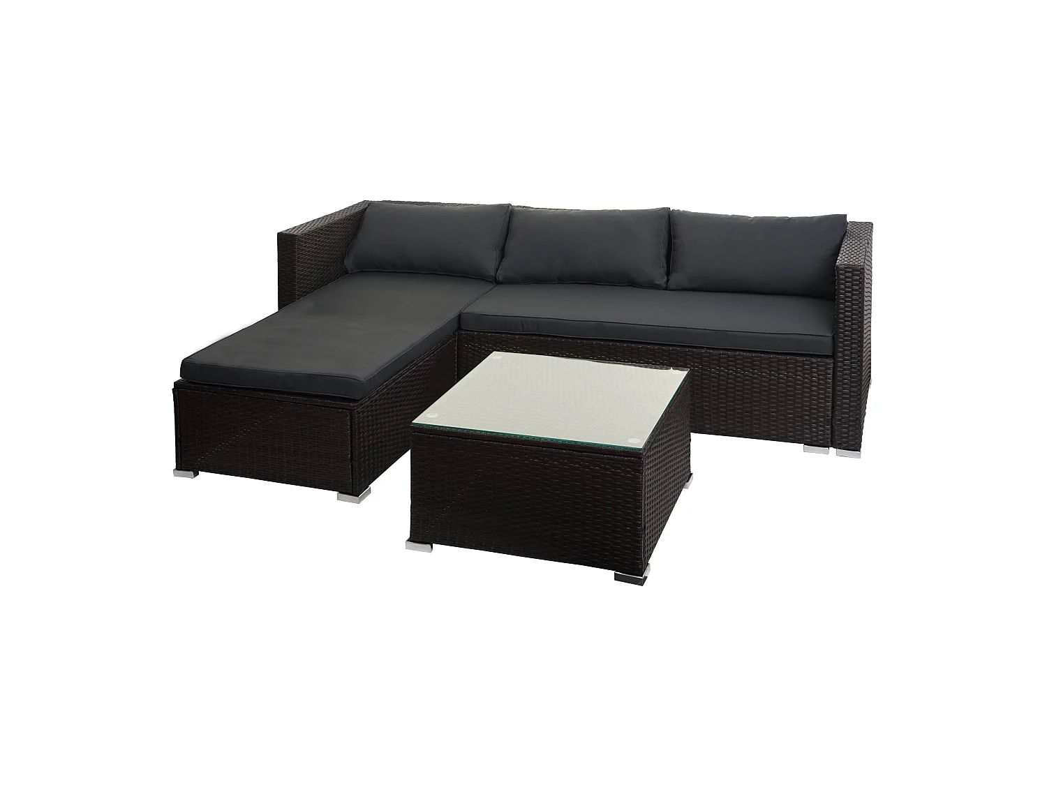 Poly-Rattan Garnitur MCW-F57 (3-teilig), Braun, Kissen dunkelgrau ohne Deko-Kissen