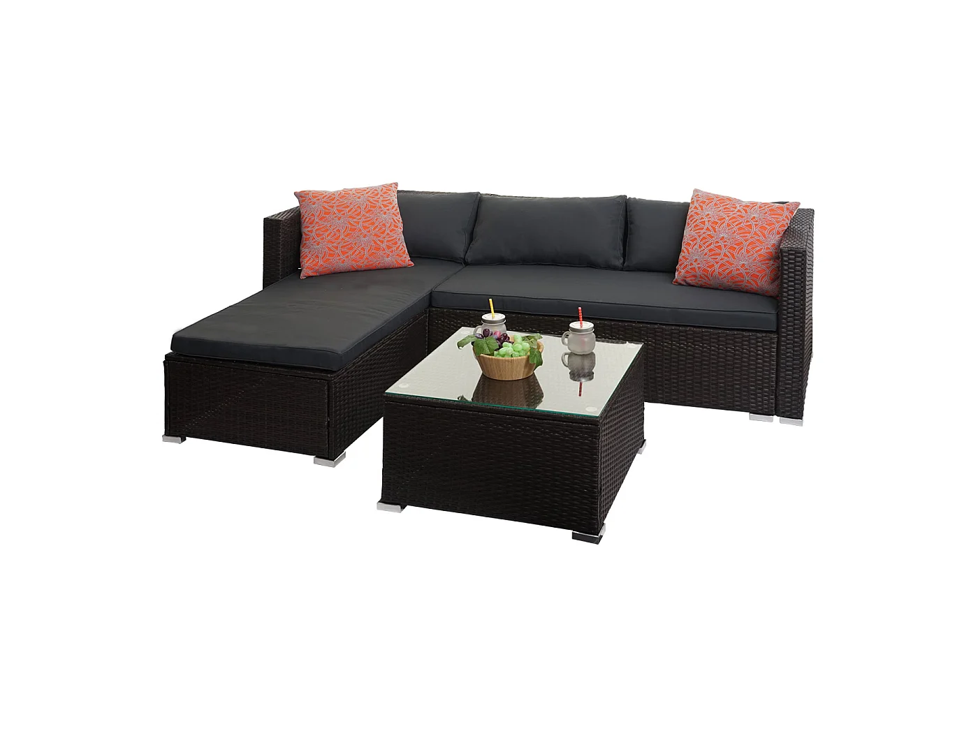 Poly-Rattan Garnitur MCW-F57 (3-teilig), Braun, Kissen dunkelgrau ohne Deko-Kissen