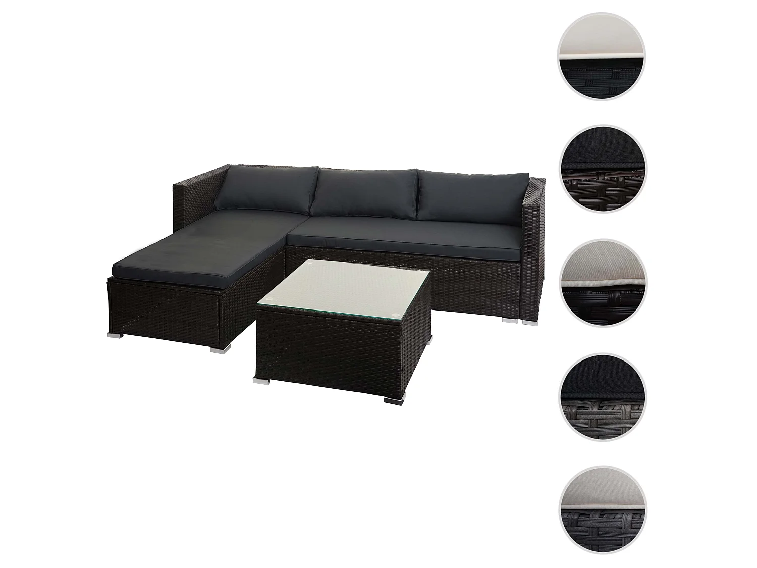 Poly-Rattan Garnitur MCW-F57 (3-teilig), Braun, Kissen dunkelgrau ohne Deko-Kissen