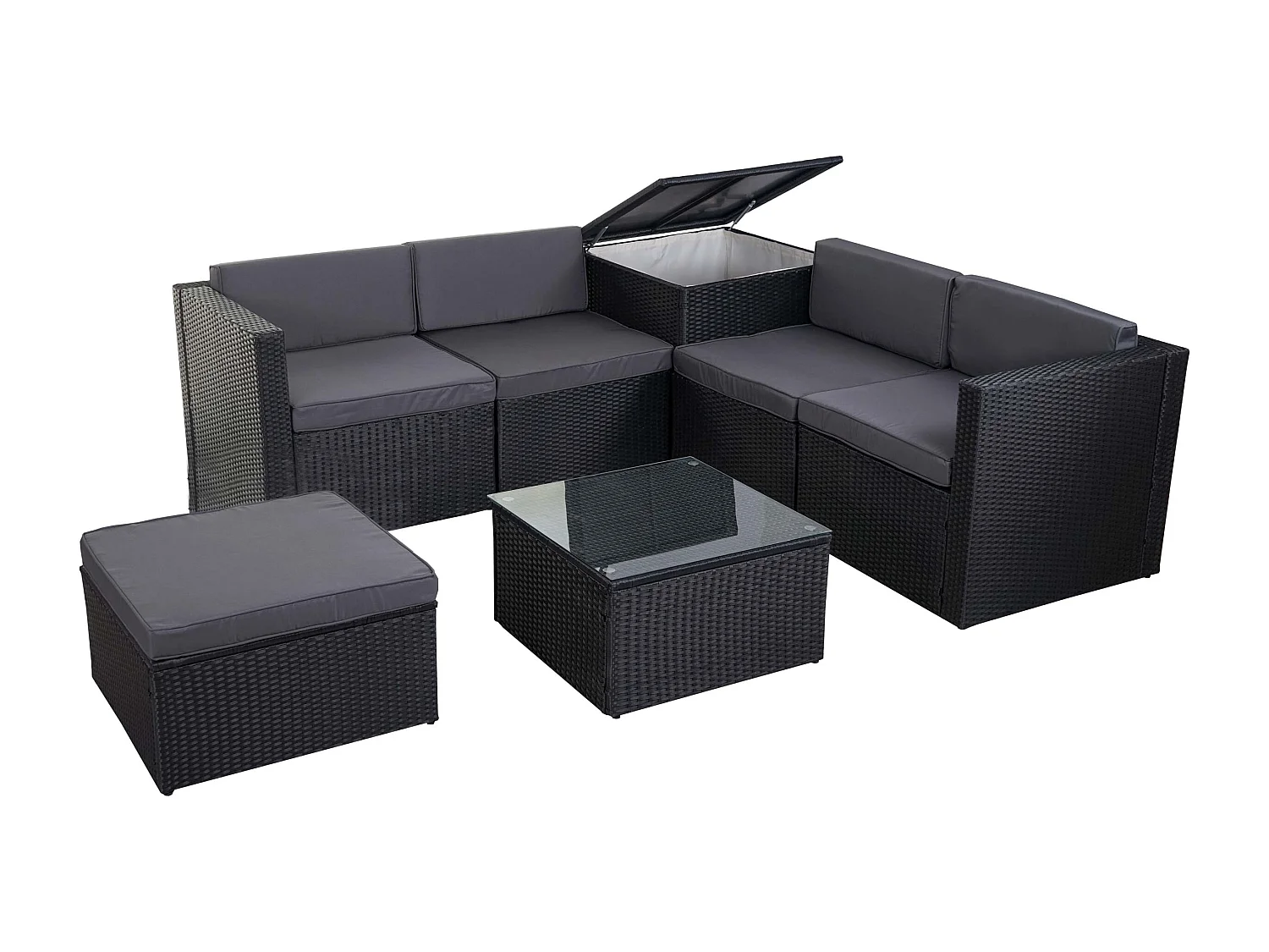 Poly-Rattan-Garnitur MCW-D21 Staufach, Anthrazit, Kissen dunkelgrau