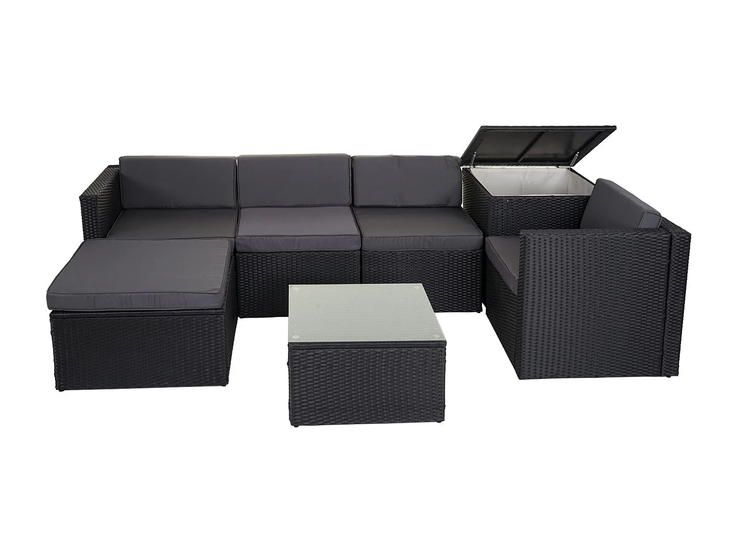 Poly-Rattan-Garnitur MCW-D21 Staufach, Anthrazit, Kissen dunkelgrau