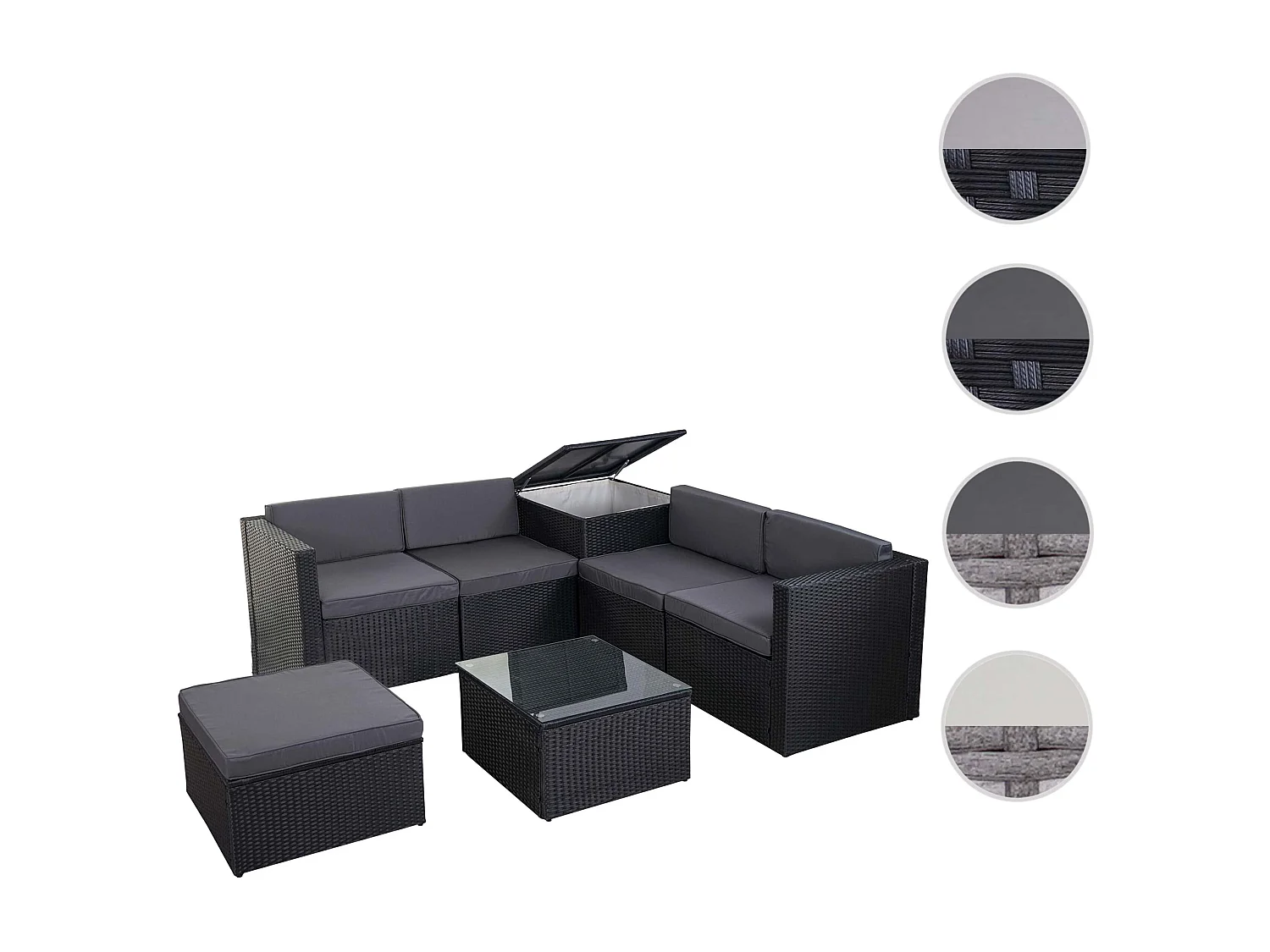 Poly-Rattan-Garnitur MCW-D21 Staufach, Anthrazit, Kissen dunkelgrau