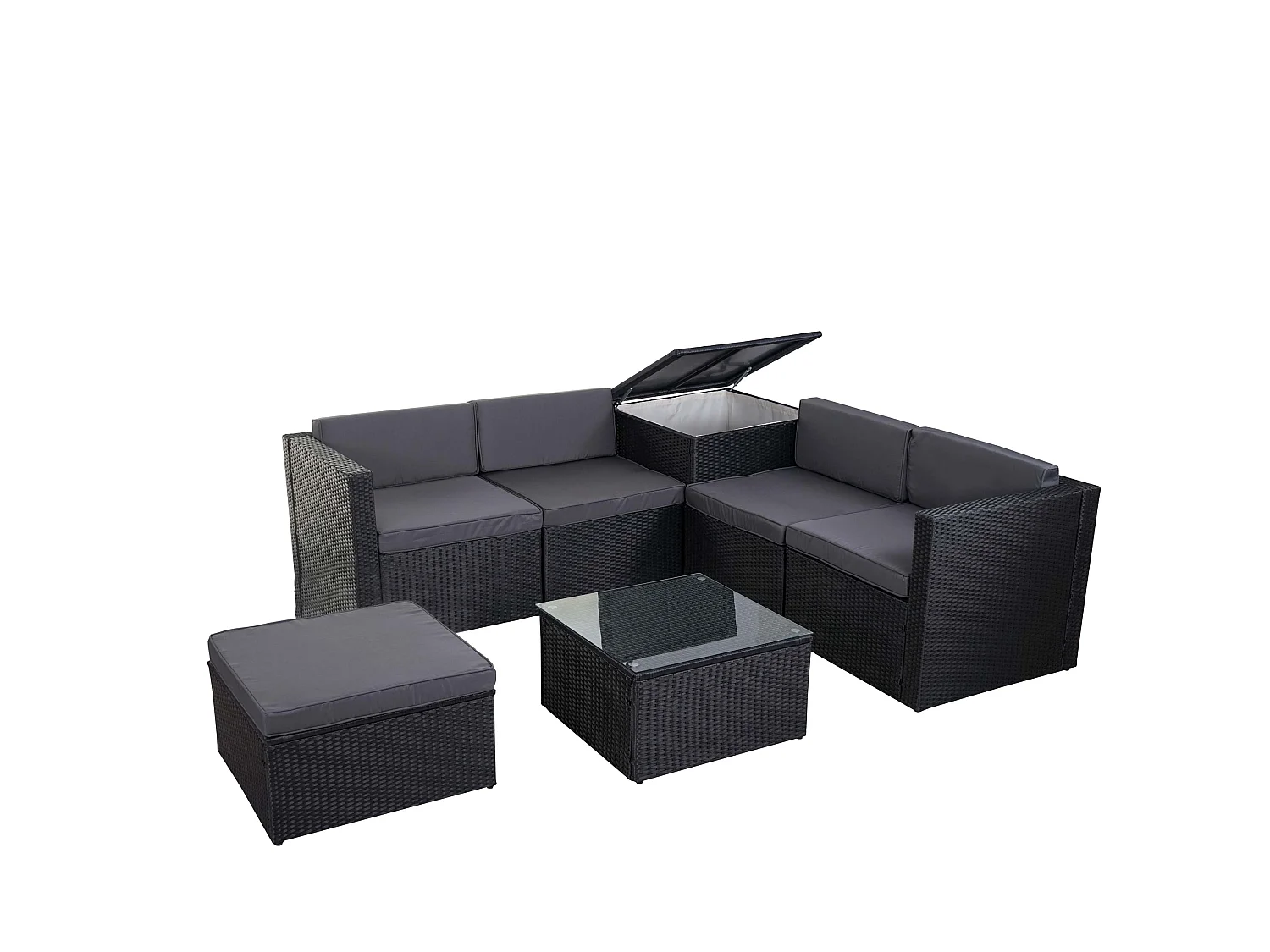 Poly-Rattan-Garnitur MCW-D21 Staufach, Anthrazit, Kissen dunkelgrau
