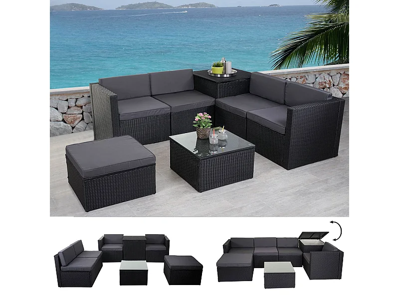 Poly-Rattan-Garnitur MCW-D21 Staufach, Anthrazit, Kissen dunkelgrau