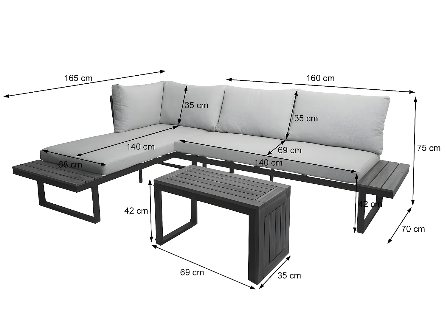 Zestaw ogrodowy MCW-L27 (zestaw 3 sztuk),  ciemnoszary