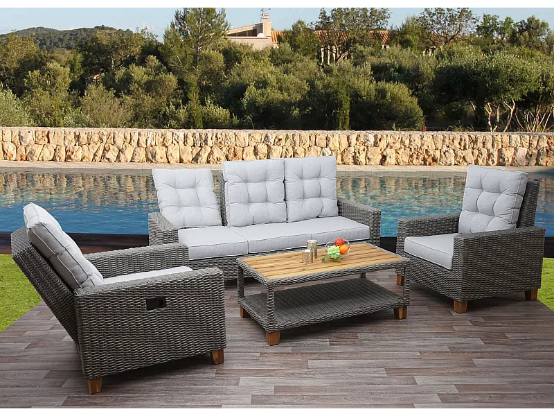 Tuinset MCW-G28 rotan (4-delig),  grijs, kussens lichtgrijs