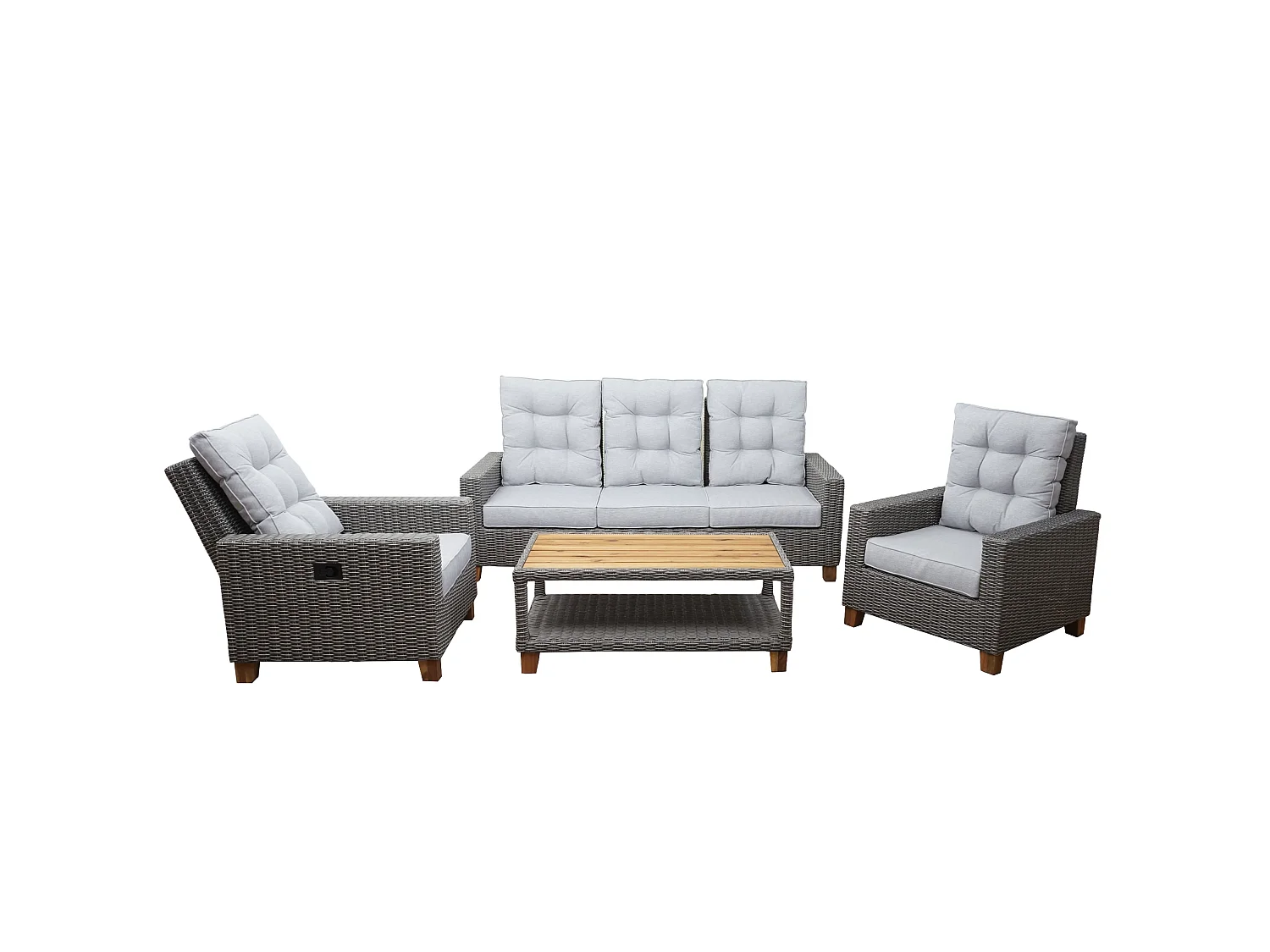 Gartengarnitur MCW-G28 Rattan (4-teilig), Grau, Kissen hellgrau