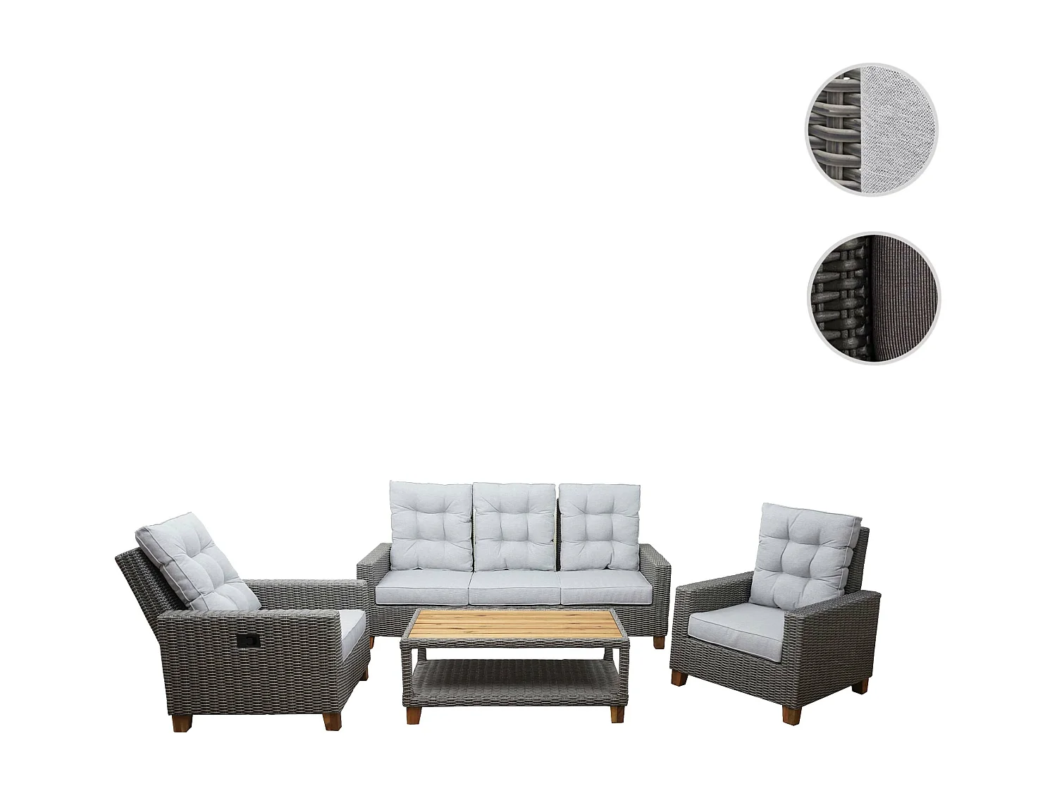 Gartengarnitur MCW-G28 Rattan (4-teilig), Grau, Kissen hellgrau