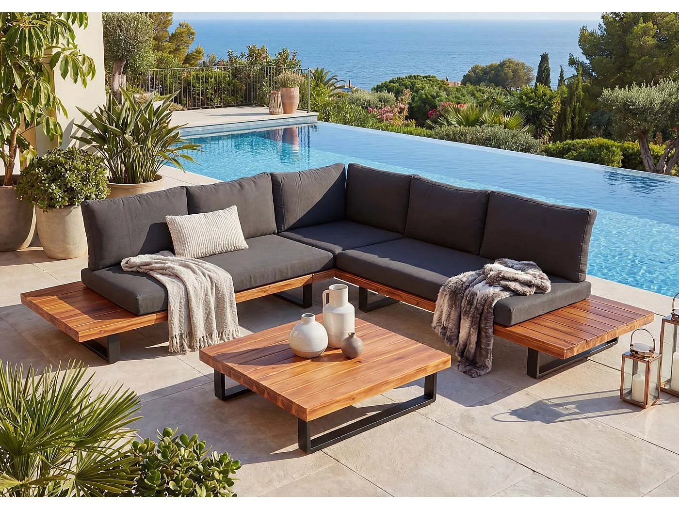 Garten-Garnitur MCW-H54 (2er-Set), Braun, Polster dunkelgrau