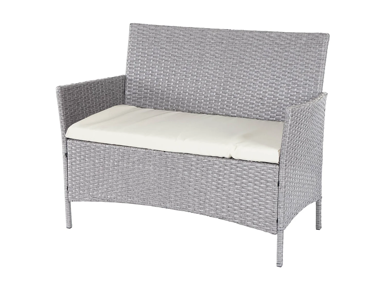 Zestaw 3-2-1-1 z polirattanu Hamar,  szary, poduszki kremowe