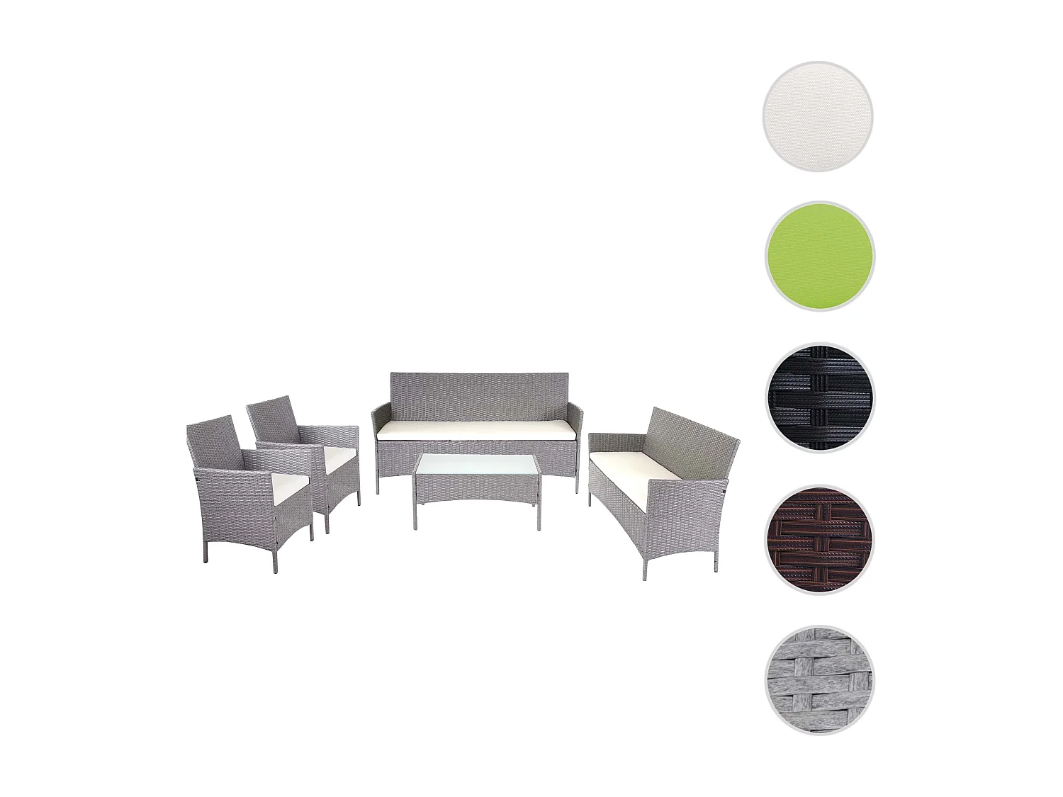 3-2-1-1 Poly-Rattan Garnitur Hamar, Grau, Kissen creme