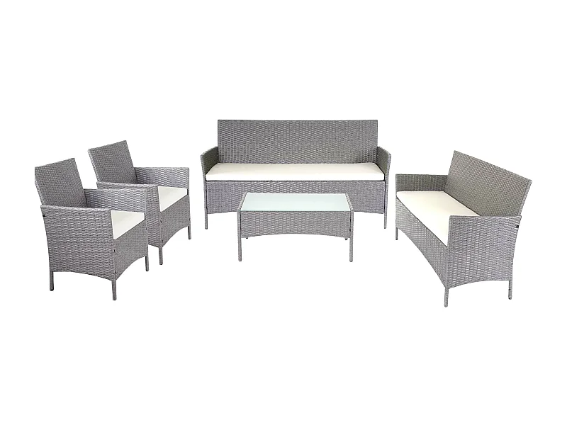 3-2-1-1 Poly-Rattan Garnitur Hamar, Grau, Kissen creme