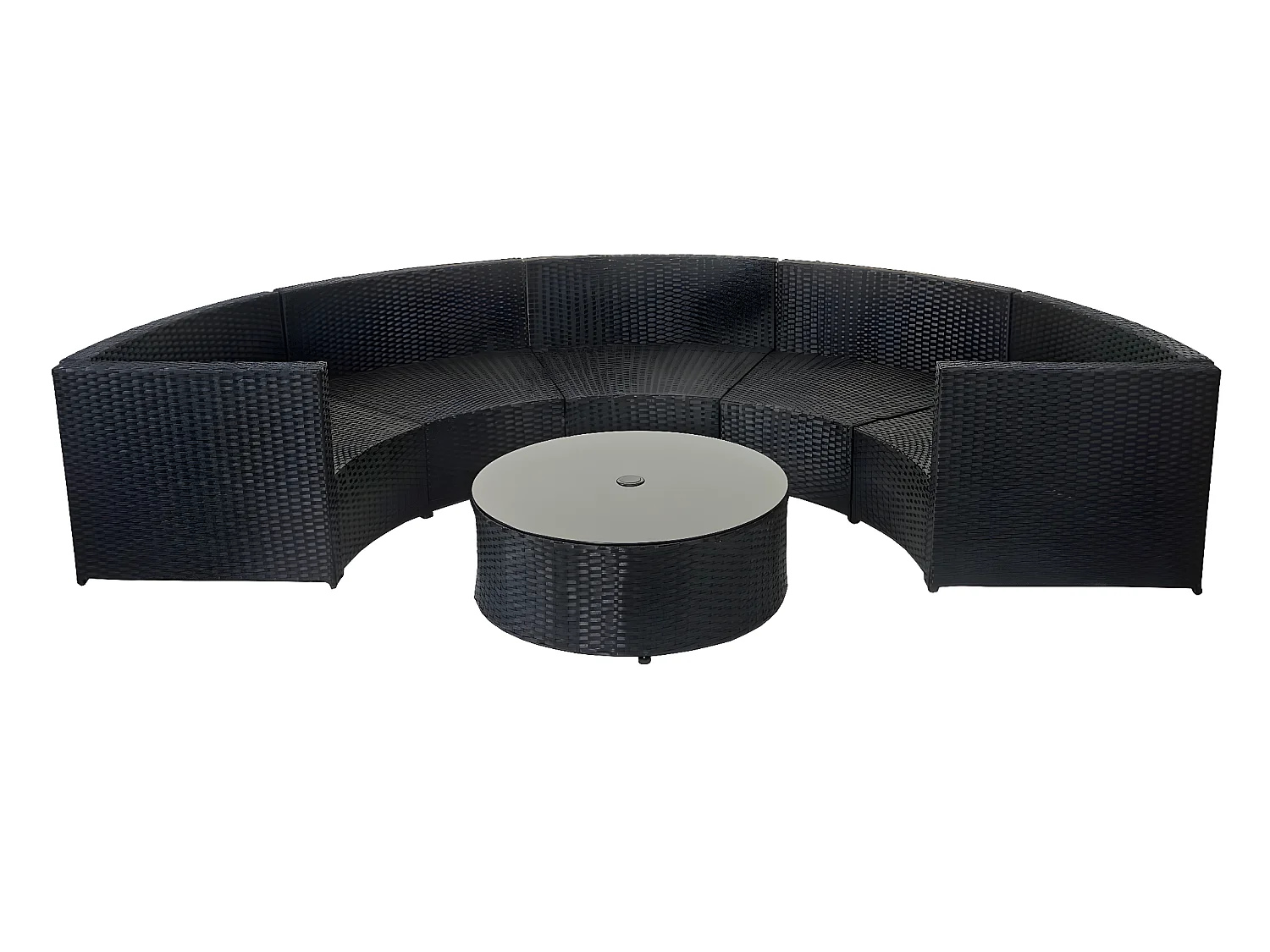 Zestaw polirattanowy MCW-E17 okrągły,  czarny, tapicerka ciemnoszara, poduszki terakota