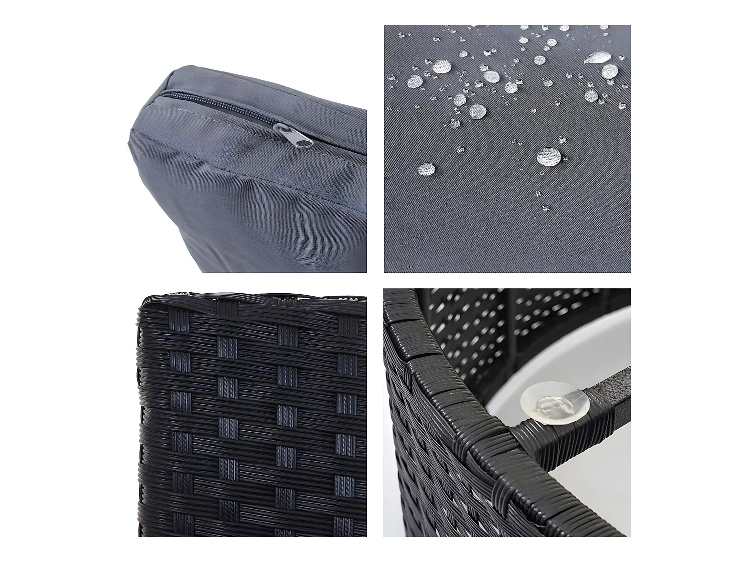 Zestaw polirattanowy MCW-E17 okrągły,  czarny, tapicerka ciemnoszara, poduszki terakota