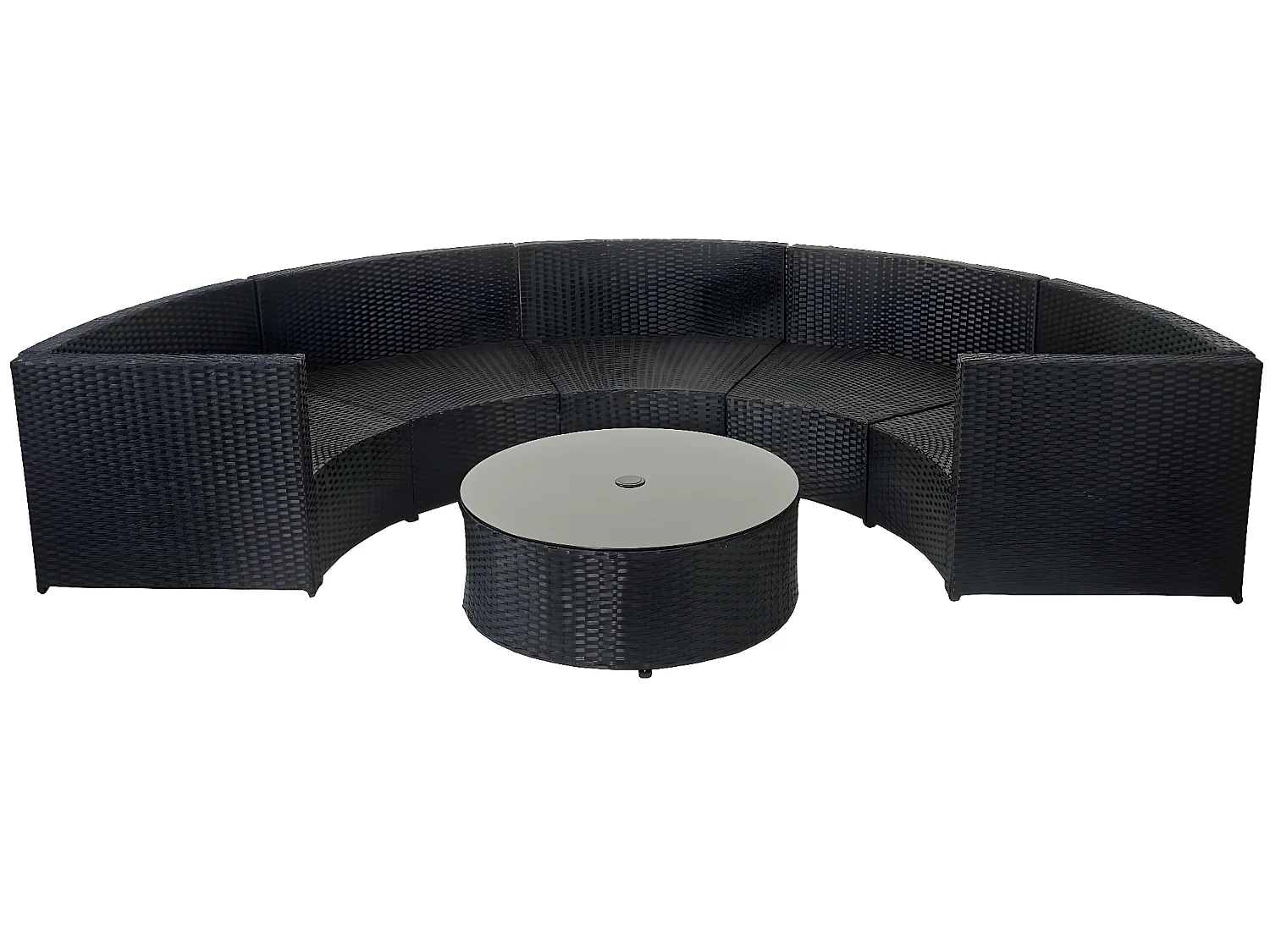 Poly-Rattan Garnitur MCW-E17 rund, Schwarz, Polster dunkelgrau, Kissen terracotta