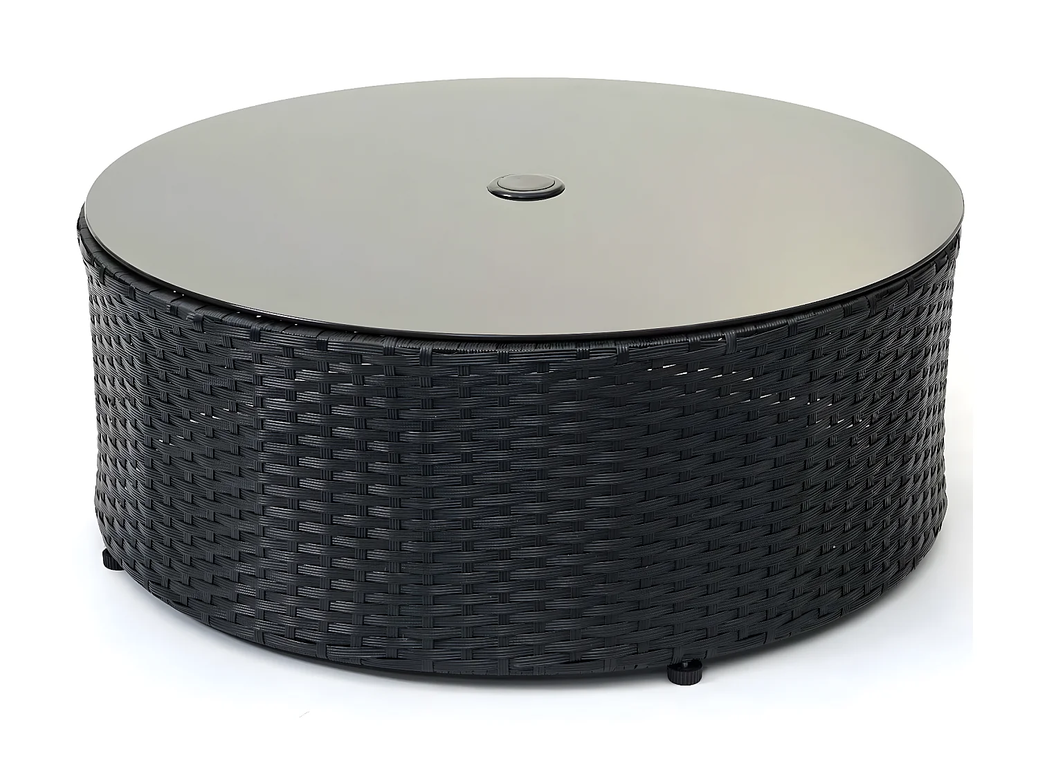 Poly-Rattan Garnitur MCW-E17 rund, Schwarz, Polster dunkelgrau, Kissen terracotta