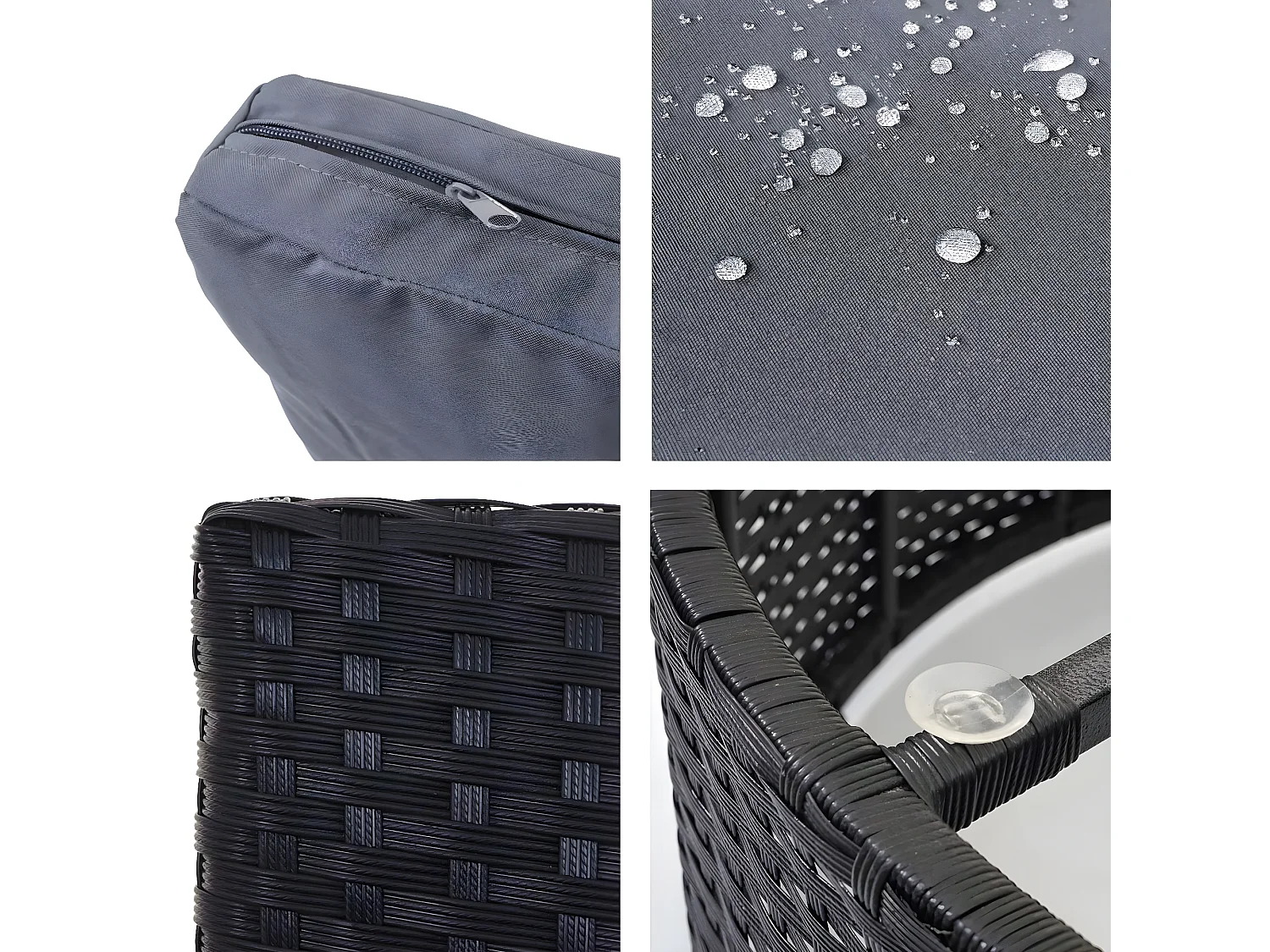 Poly-Rattan Garnitur MCW-E17 rund, Schwarz, Polster dunkelgrau, Kissen terracotta