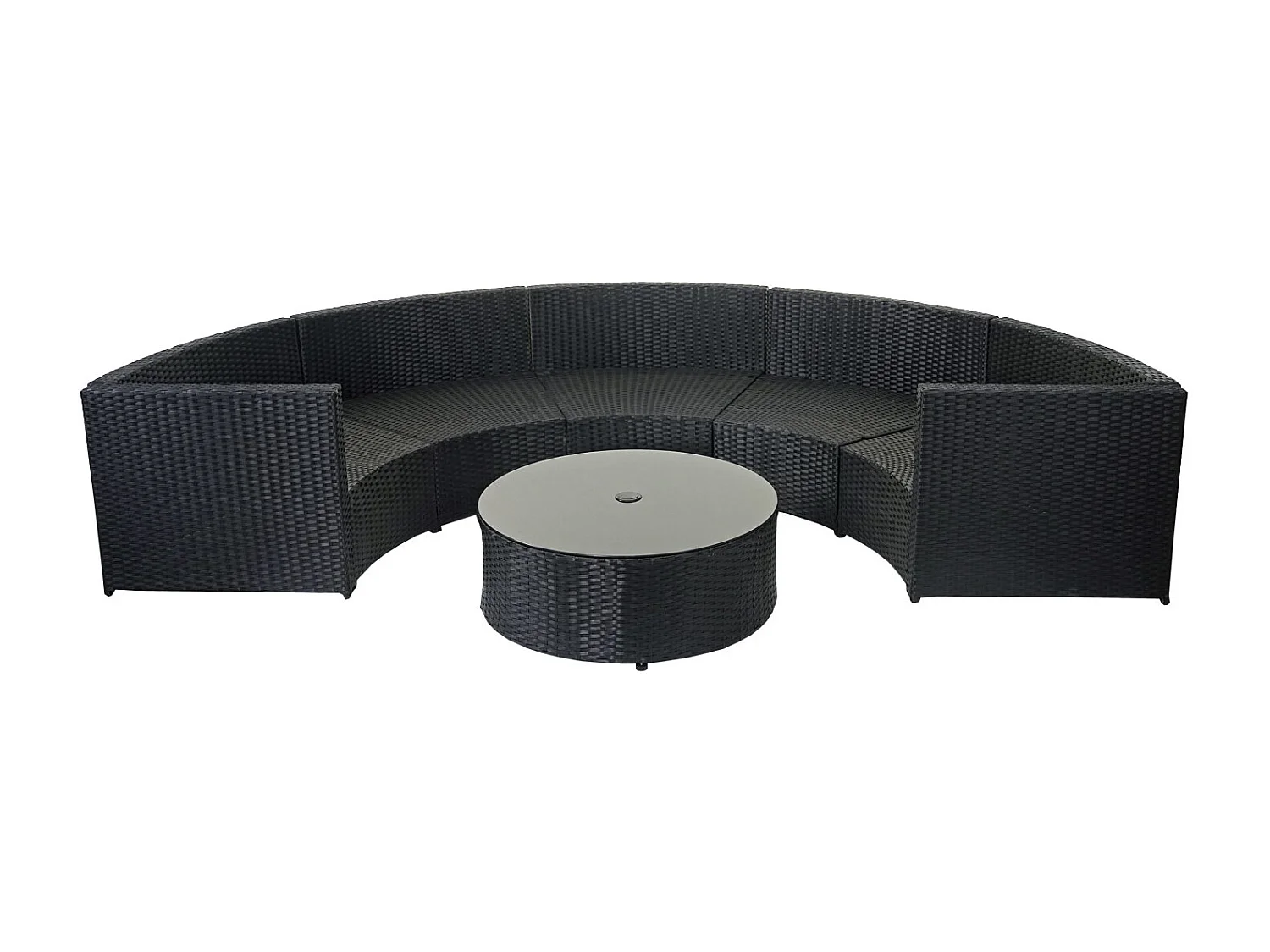 Poly-Rattan Garnitur MCW-E17 rund, Schwarz, Polster dunkelgrau, Kissen terracotta