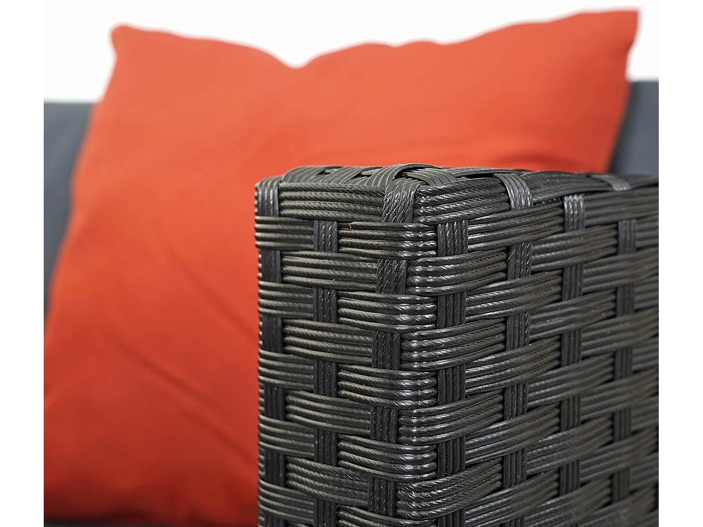 Poly-Rattan Garnitur MCW-E17 rund, Schwarz, Polster dunkelgrau, Kissen terracotta