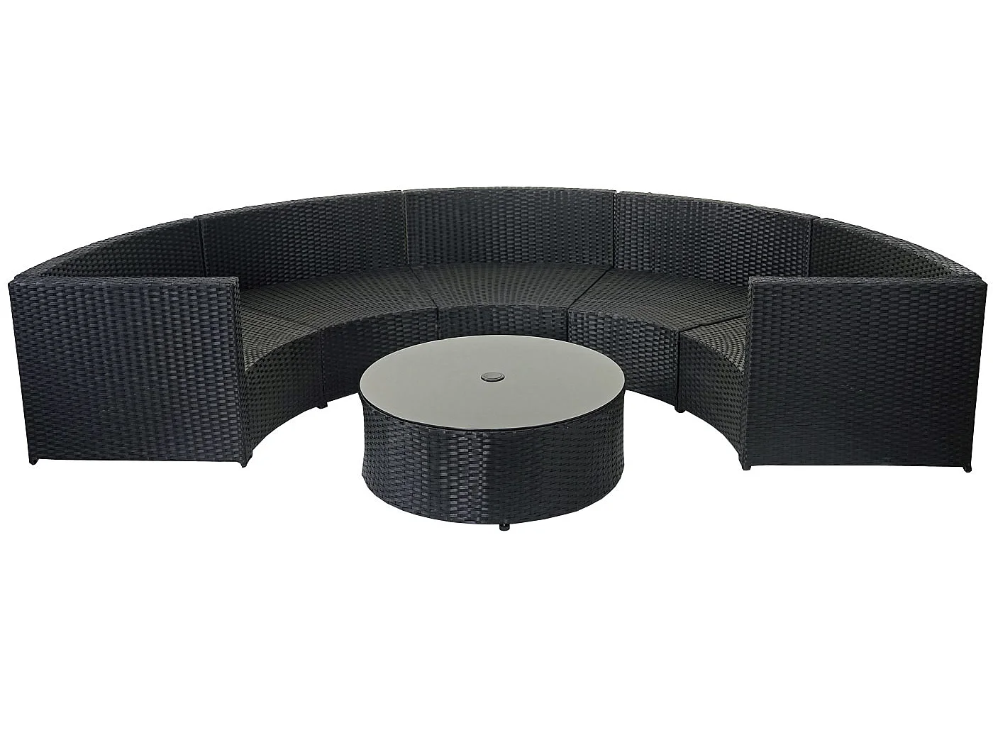 Zestaw z polirattanowym wykończeniem MCW-E17 okrągły,  czarny, tapicerka ciemnoszara, poduszki terakotowe