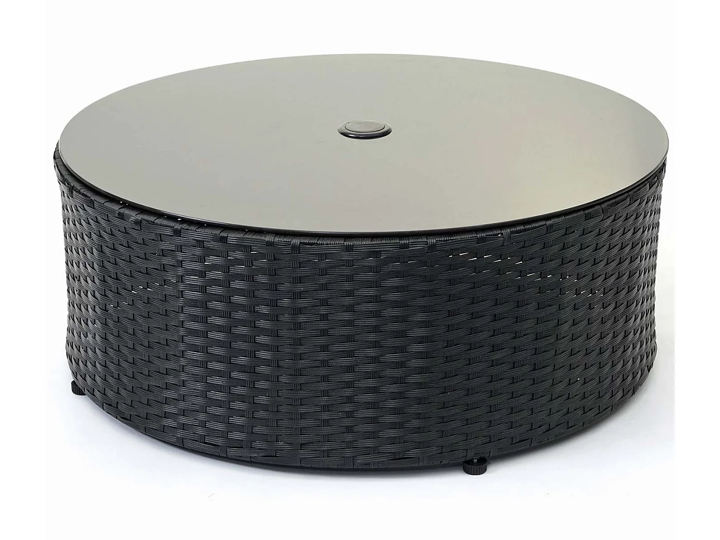 Zestaw z polirattanowym wykończeniem MCW-E17 okrągły,  czarny, tapicerka ciemnoszara, poduszki terakotowe