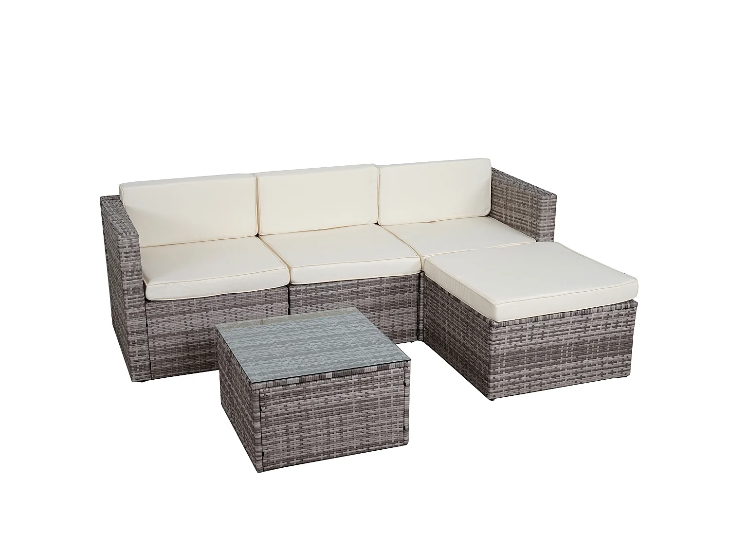 Poly-Rattan-Garnitur MCW-D28 (5-teilig), Grau, Polster creme ohne Deko-Kissen/Abdeckung