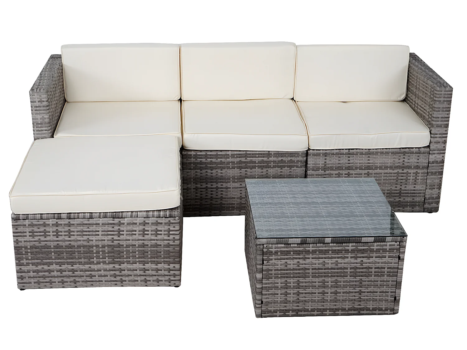 Poly-Rattan-Garnitur MCW-D28 (5-teilig), Grau, Polster creme ohne Deko-Kissen/Abdeckung