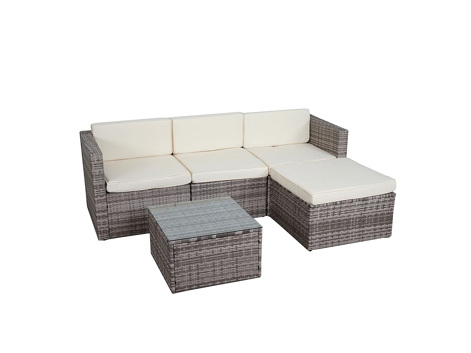 Poly-Rattan-Garnitur MCW-D28 (5-teilig), Grau, Polster creme ohne Deko-Kissen/Abdeckung