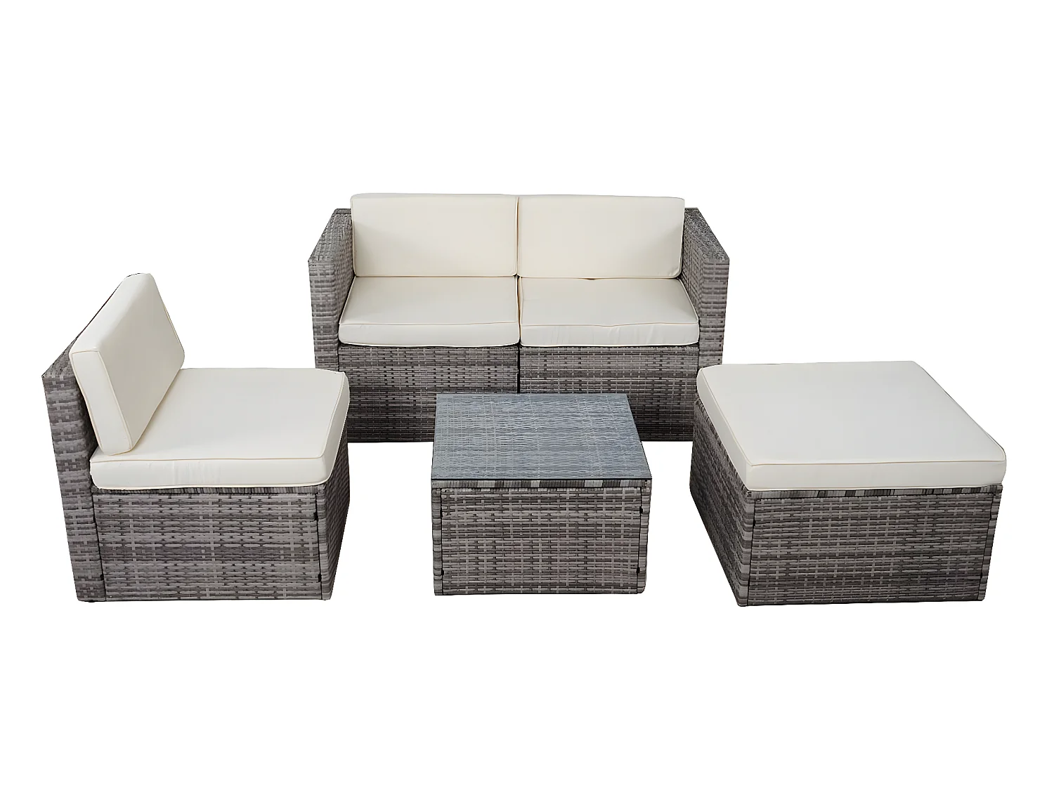 Poly-Rattan-Garnitur MCW-D28 (5-teilig), Grau, Polster creme ohne Deko-Kissen/Abdeckung