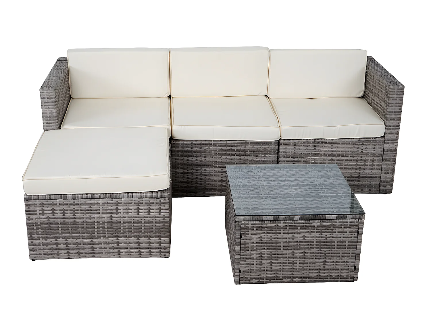 Poly-Rattan-Garnitur MCW-D28 (5-teilig), Grau, Polster creme ohne Deko-Kissen/Abdeckung