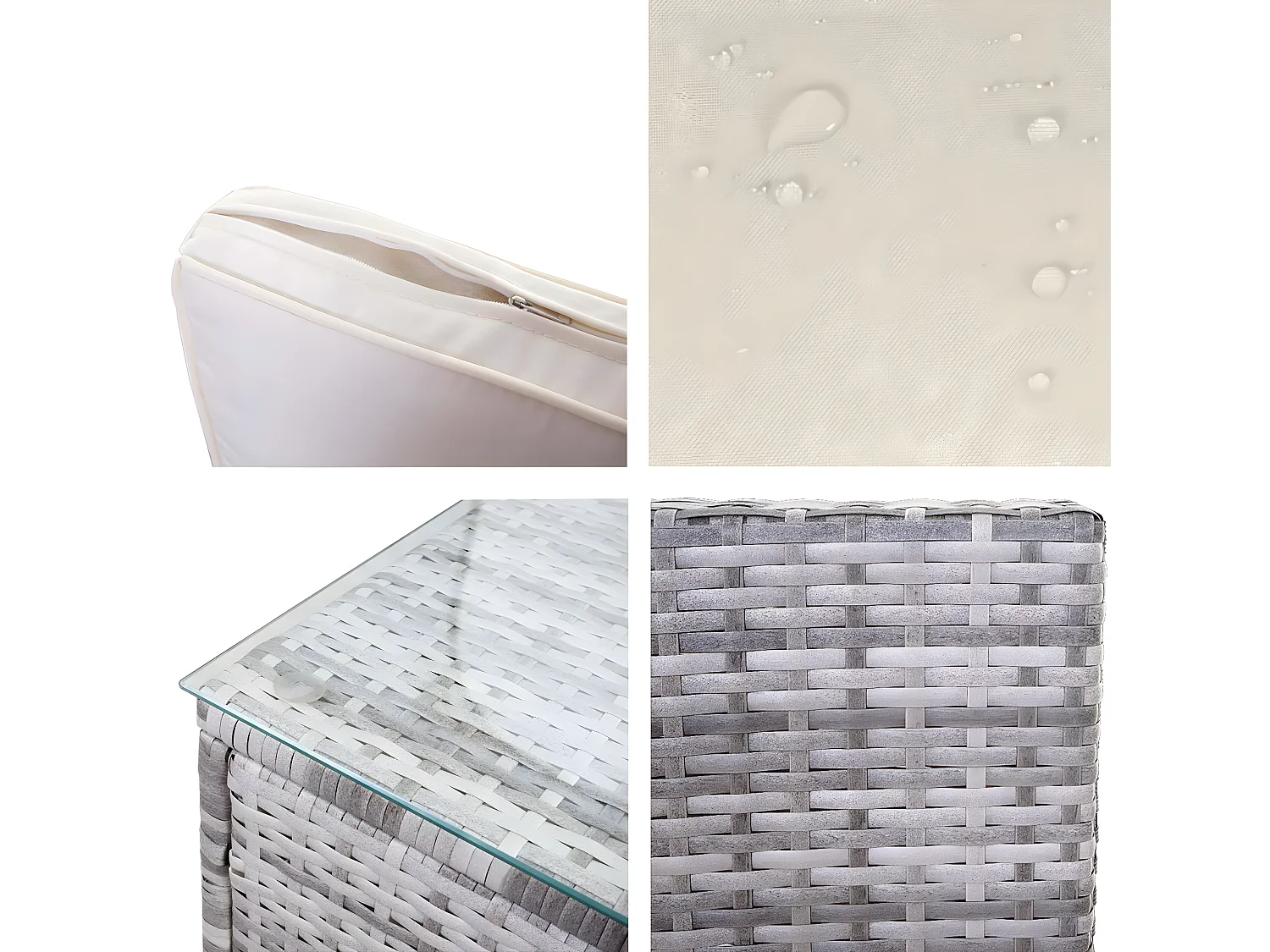 Poly-Rattan-Garnitur MCW-D28 (5-teilig), Grau, Polster creme ohne Deko-Kissen/Abdeckung