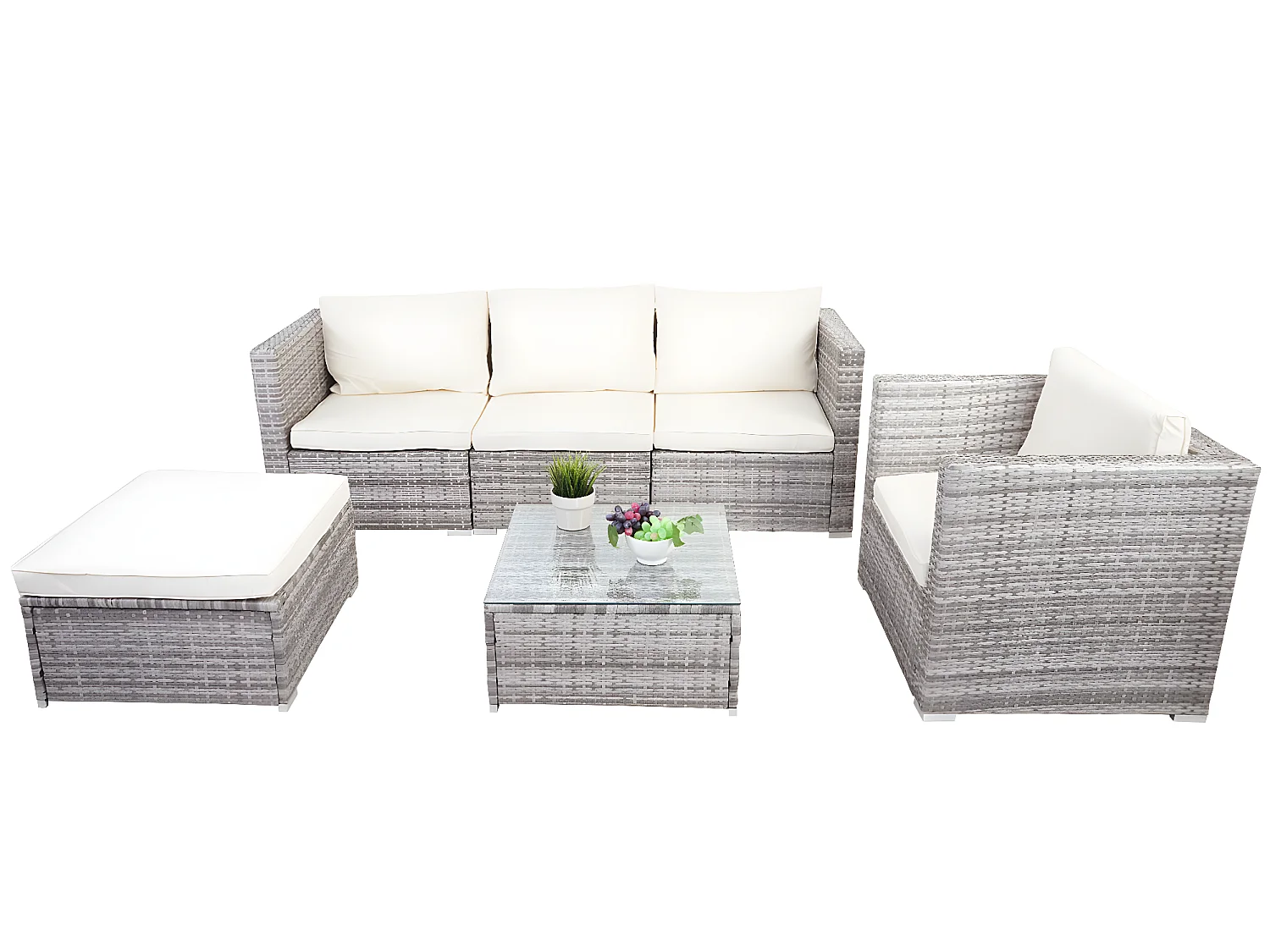 Polyrotan-set Busto,  grijs, kussens crème