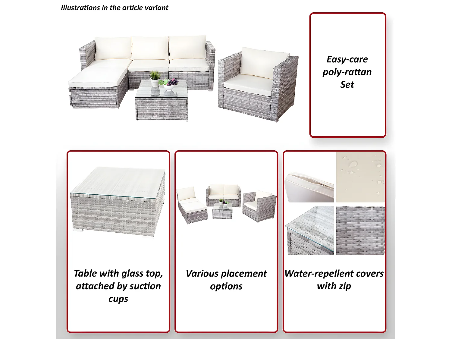 Polyrotan-set Busto,  grijs, kussens crème