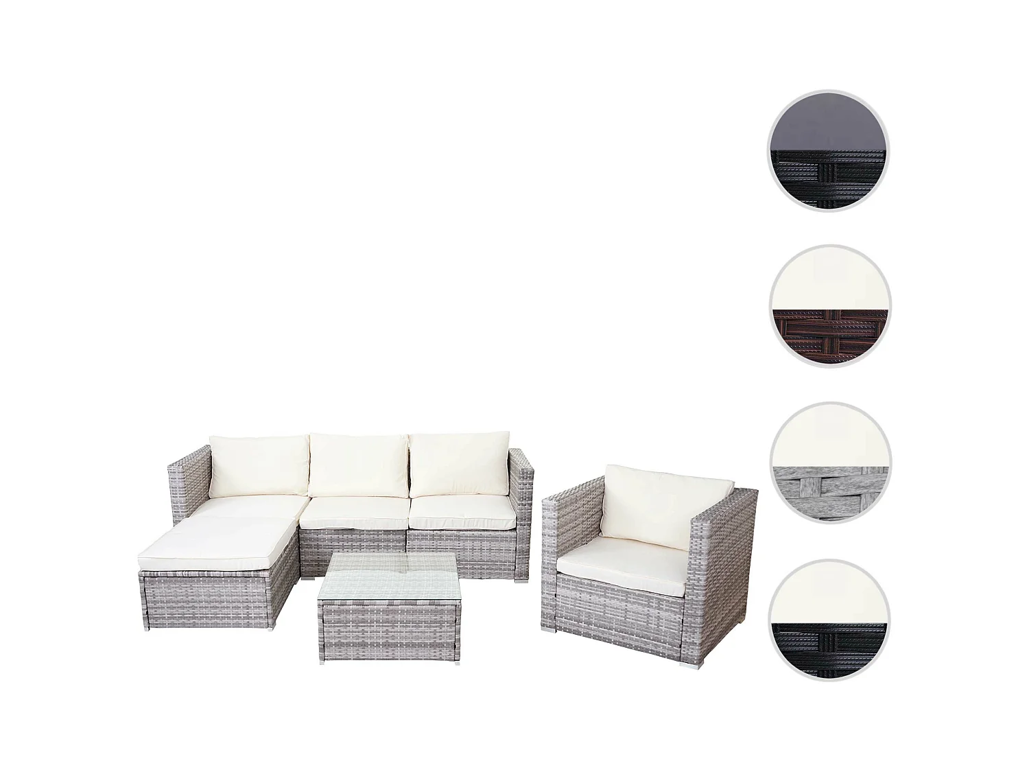 Zestaw polirattanowy Busto,  szary, poduszki kremowe