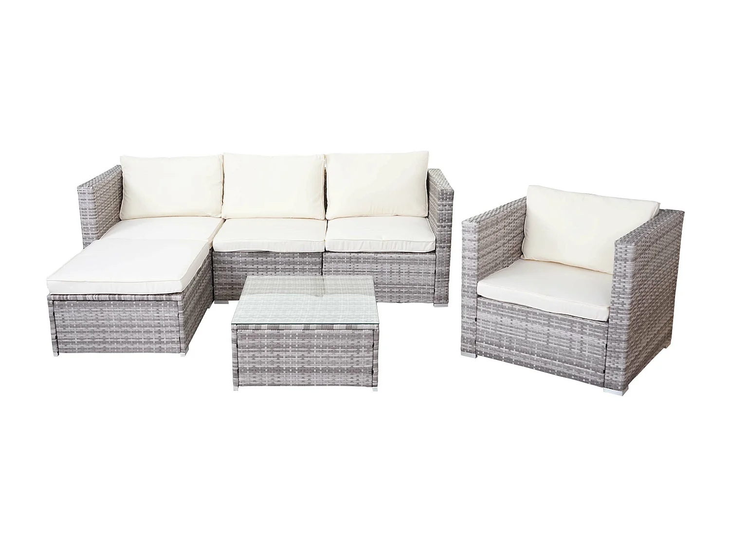 Zestaw polirattanowy Busto,  szary, poduszki kremowe