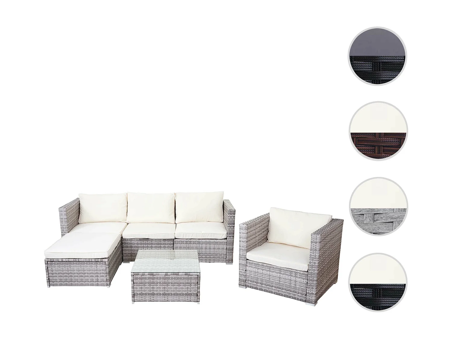 Zestaw polirattanowy Busto,  szary, poduszki kremowe