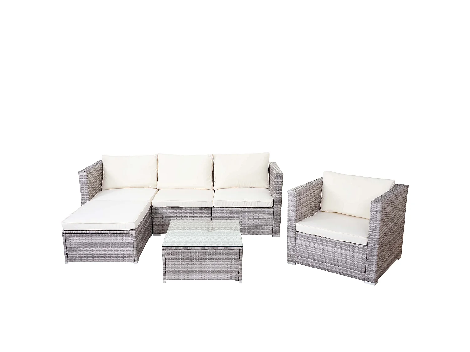 Zestaw z polirattanowym wykończeniem Busto,  szary, poduszki w kolorze kremowym