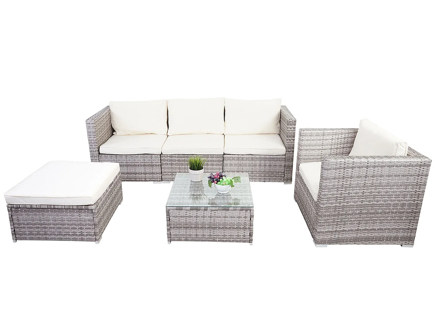 Zestaw z polirattanowym wykończeniem Busto,  szary, poduszki w kolorze kremowym