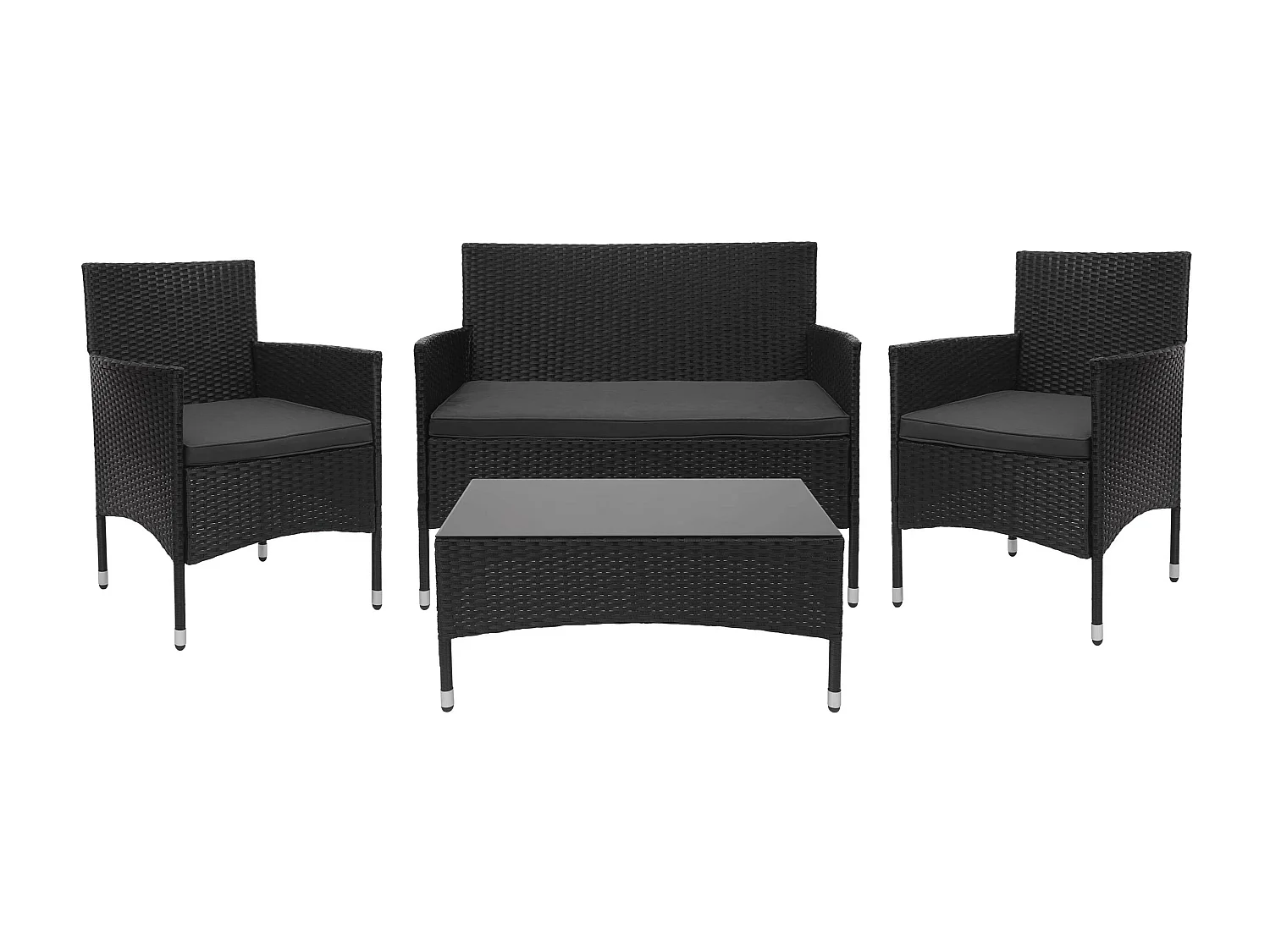 Set salotto giardino esterno salottino elegante MCW-F55 polyrattan nero con cuscini grigio scuro