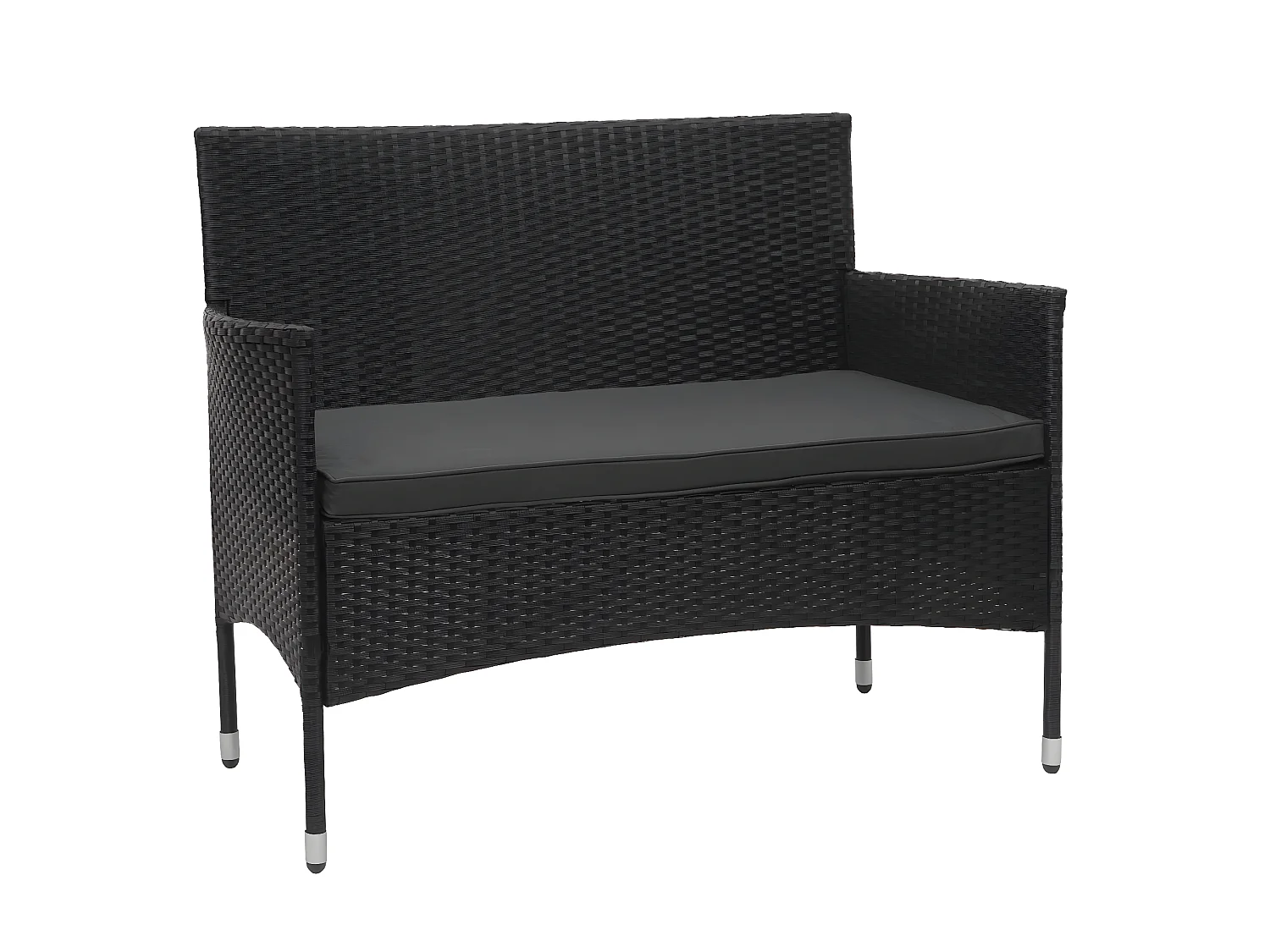 Set salotto giardino esterno salottino elegante MCW-F55 polyrattan nero con cuscini grigio scuro